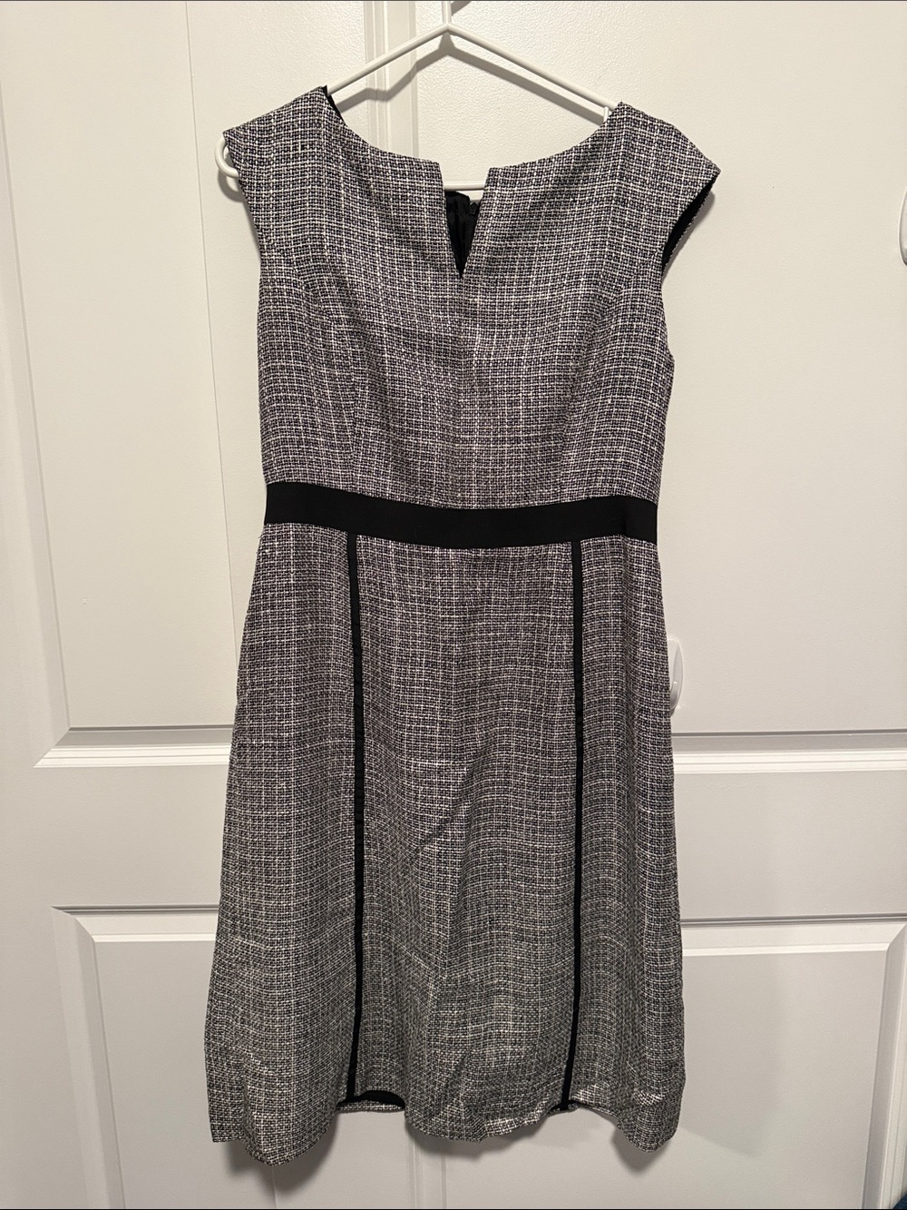 Cap-Sleeve Black & White Tweed Fit-and-Flare Sheath Dress